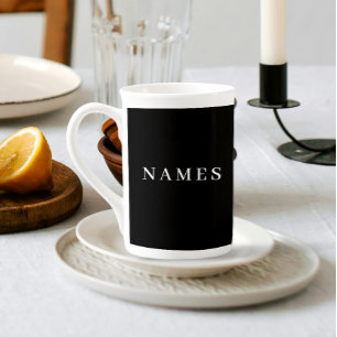 Tasse En Porcelaine Simple Black Custom Ajouter Votre Nom Élégant