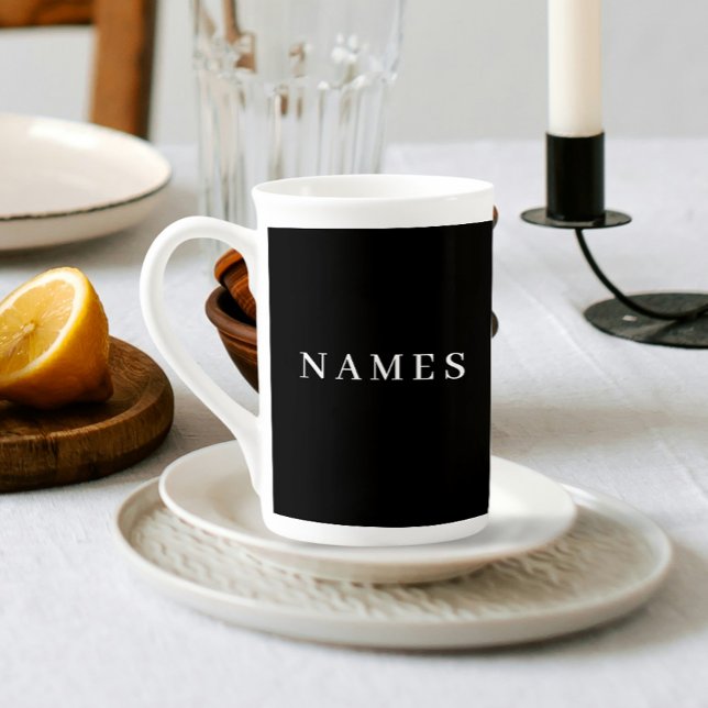 Tasse En Porcelaine Simple Black Custom Ajouter Votre Nom Élégant (Créateur téléchargé)