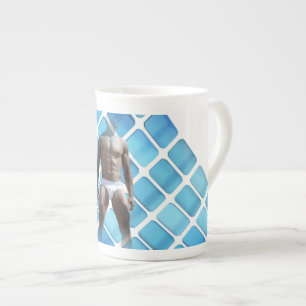 Tasse En Porcelaine SlipperyJoe's homme musclé six-pack abs blanc sous