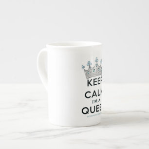 Tasse En Porcelaine SlipperyJoe's reine restez calme couronne argentée