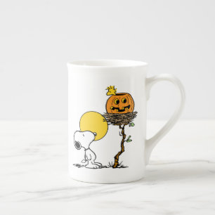 Tasse En Porcelaine Snoopy & Bois Nid Avec Jack O'Lantern