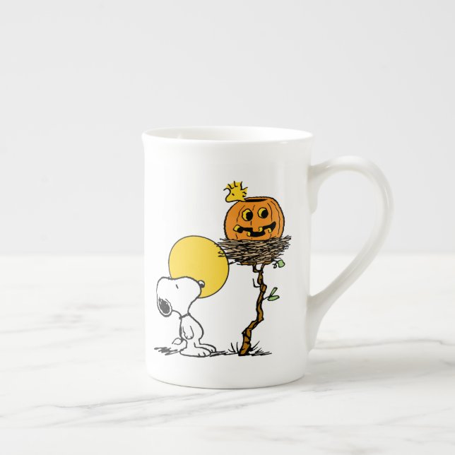 Tasse En Porcelaine Snoopy & Bois Nid Avec Jack O'Lantern (Droite)