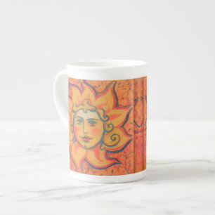 Tasse En Porcelaine Soleil souriant, Art Imaginaire Fairytale, Jaune o