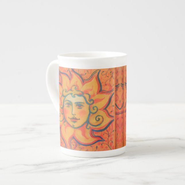 Tasse En Porcelaine Soleil souriant, Art Imaginaire Fairytale, Jaune o (Devant gauche)