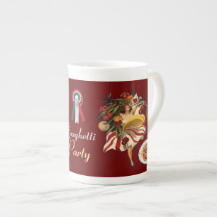 TASSE EN PORCELAINE SPAGHETTI PARTY DANCE, CUISINE ITALIENNE ET TOMATE