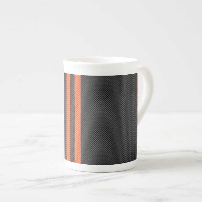 Tasse En Porcelaine Sportive Orange Stripes sur fibre de carbone (Devant droit)