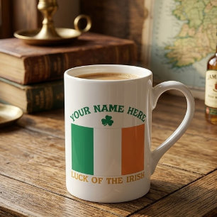 Tasse En Porcelaine St Patrick's Day Drapeau Irlande Nom personnalisé