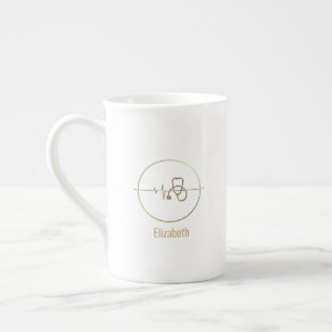 Tasse En Porcelaine Stéthoscope Médical en Or Battement de Coeur Nom P