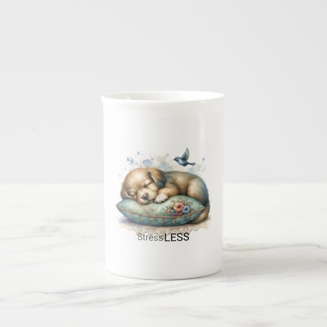 Tasse En Porcelaine Stress De Chiot Reposant Moins (Devant)