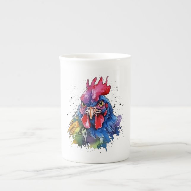 Tasse En Porcelaine Style d'aquarelle de poulet du coq du pays (Devant)