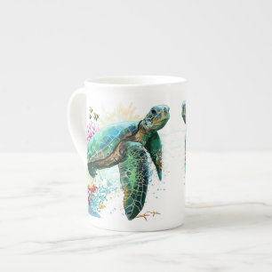 Tasse En Porcelaine Style d'aquarelle sous-marine de tortue marine