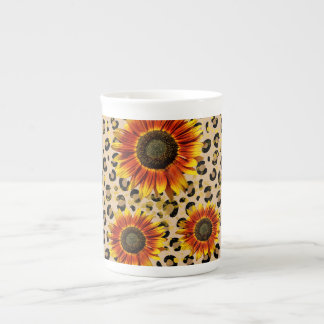 Tasse En Porcelaine style peau de léopard avec fleurs de girasol