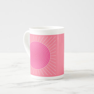 Tasse En Porcelaine Sunburst géométrique moderne - Tons de Coral rose