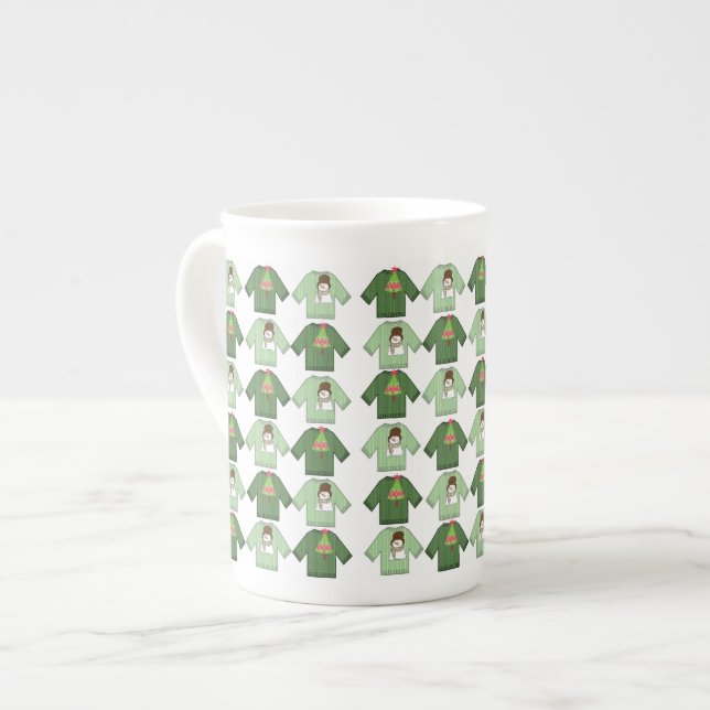Tasse En Porcelaine Sweaters de Noël moches, vert (Devant gauche)