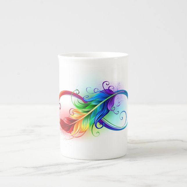 Tasse En Porcelaine Symbole d'infini avec plume arc-en-ciel (Devant)