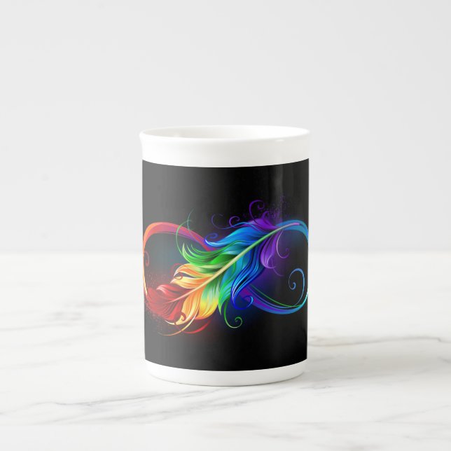 Tasse En Porcelaine Symbole d'infini avec plume arc-en-ciel (Devant)