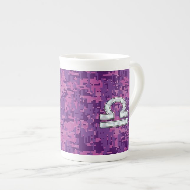 Tasse En Porcelaine SYMBOLE Zodiaque Libra Camo numérique rose Fuchsia (Devant droit)
