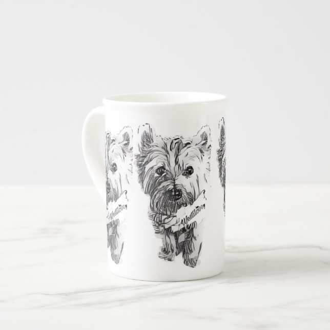 Tasse En Porcelaine Tasse de porcelaine tendre de croquis de Westie (Devant gauche)
