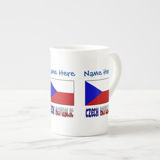 Tasse En Porcelaine Tchéquie Drapeau bleu Personnalisation (Devant droit)