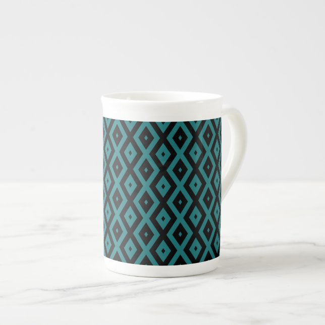 Tasse En Porcelaine Teal and black diamond pattern (Devant droit)
