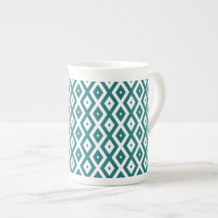 Tasse En Porcelaine Teal and white diamond pattern