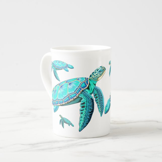 Tasse En Porcelaine Tortue de mer Turquoise Vie océanique (Devant gauche)