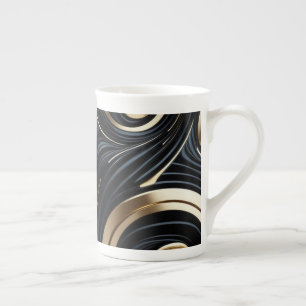 Tasse En Porcelaine Tourbillons fluides abstraits noir et or