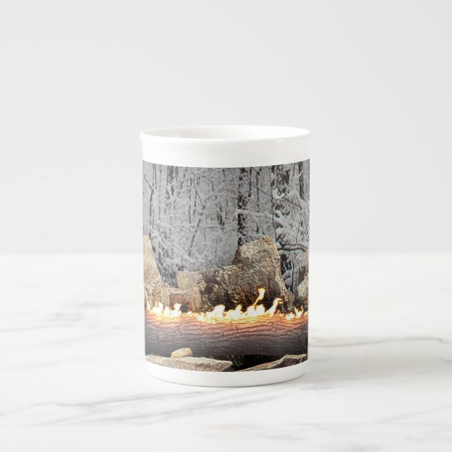 Tasse En Porcelaine Tranquille Burning Yule Se connecter dans la forêt (Devant)