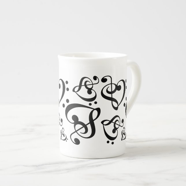 Tasse En Porcelaine Treble Clef Bass Clef Heart Notes musicales (Devant droit)