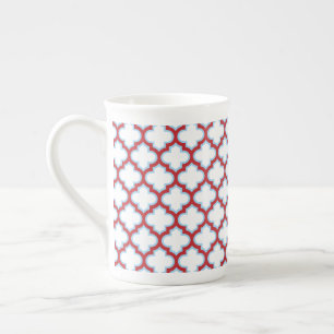 Tasse En Porcelaine Trellis blanc et rouge, treillis, Quatrefoil