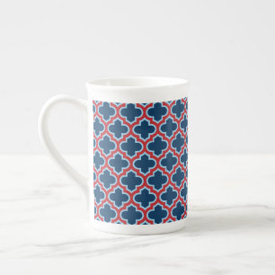 Tasse En Porcelaine Trellis marocain bleu et rouge, treillis, Quatrefo