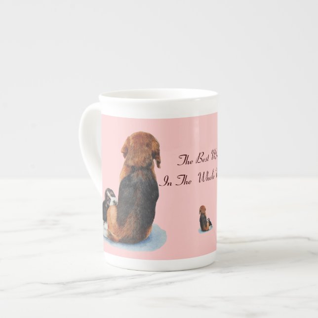 Tasse En Porcelaine très mignon chiot beagle avec maman chien (Devant gauche)
