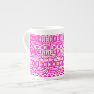 Tasse En Porcelaine Tribal Batik - rose fuchsia, magenta et corail