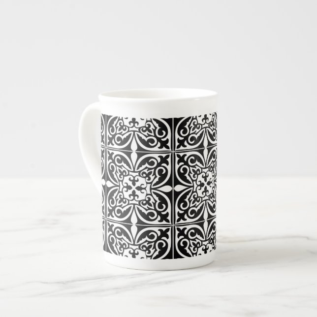 Tasse En Porcelaine Tuiles marocaines - noir avec arrière - plan blanc (Devant gauche)