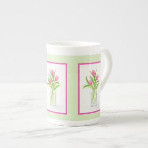 Tasse En Porcelaine Tulipes dans l'eau aquarelle peinte à la main
