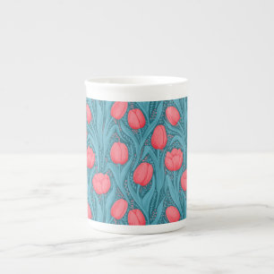 Tasse En Porcelaine Tulipes en bleu et rouge