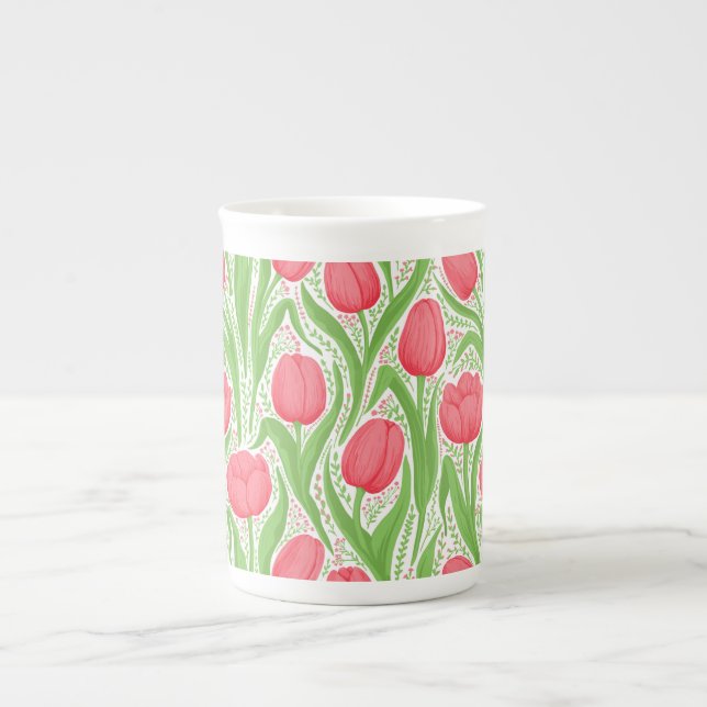Tasse En Porcelaine Tulipes en rouge et vert (Devant)