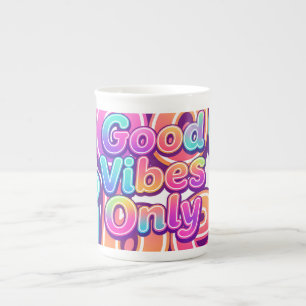 Tasse En Porcelaine Typographie Colorée Cadeau Bonne Vibration Uniquem