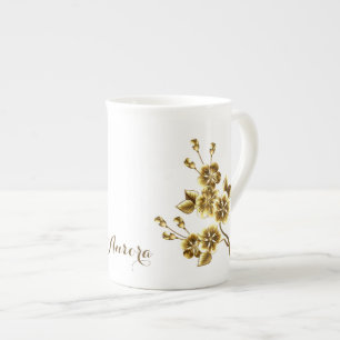 Tasse En Porcelaine Typographie de luxe à paillettes florales dorées