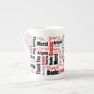 Tasse En Porcelaine Typographie "Merci" rouge multilingue