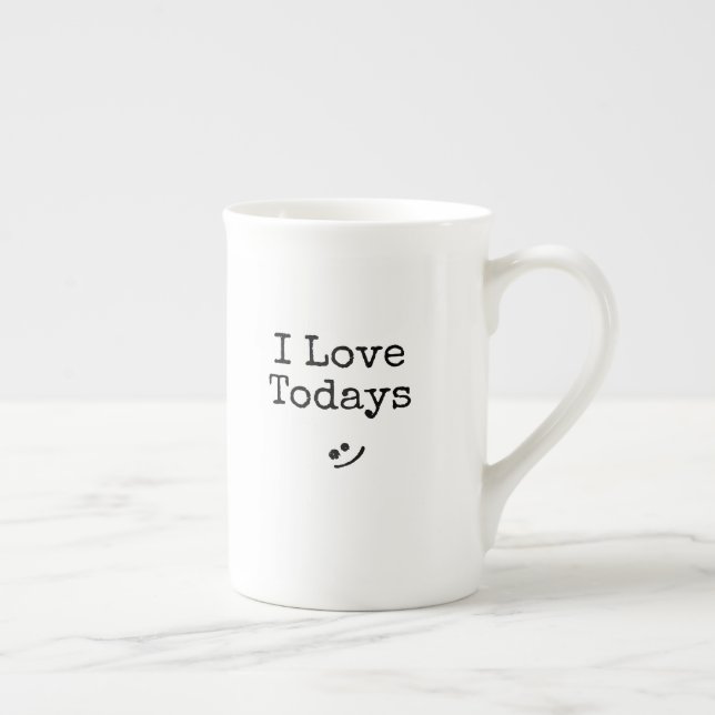 Tasse En Porcelaine Typographie noire simple J'aime aujourd'hui (Droite)