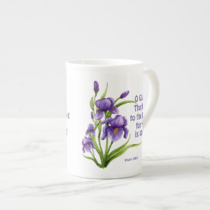 Tasse En Porcelaine Un beau bouquet de fleurs d'Iris avec des écriture