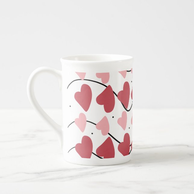 Tasse En Porcelaine Valentines Coeurs Doodles Dots Motif (Gauche)