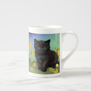 Tasse En Porcelaine Van Gogh Chat noir Fleurs jaunes