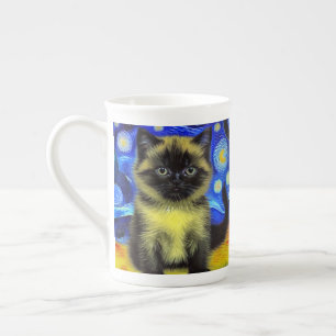 Tasse En Porcelaine Van Gogh Starry Nuit Siamese Cat