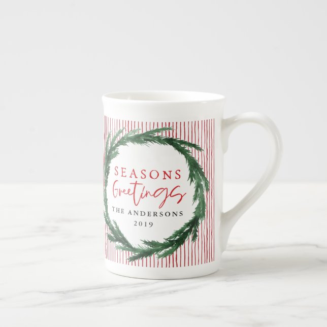 Tasse En Porcelaine Verraie d'aquarelle + cadeau de Noël rayé (Droite)