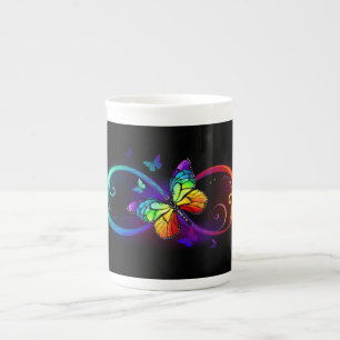 Tasse En Porcelaine Vibrant infinity with rainbow butterfly on black