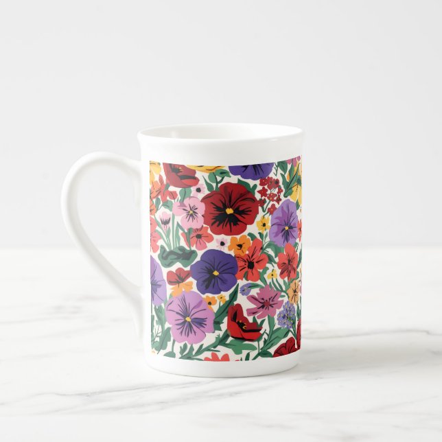 Tasse En Porcelaine Vibrant Wildflower Pansy Botanical Pattern (Gauche)
