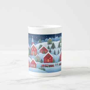 Tasse En Porcelaine Village de Noël en 3D découpé dans du papier