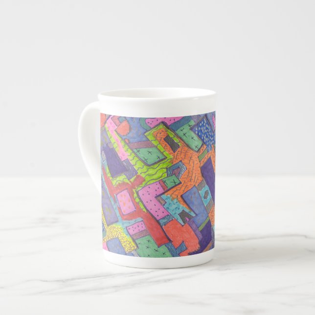 Tasse En Porcelaine "Ville en ruines" Art Abstrait (Devant gauche)